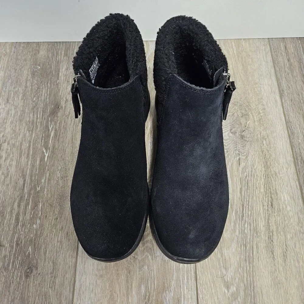 Skechers Gen 5 Goga Mat Black Suede Boots Faux Fur Ankle Zip Air Cooled Womens 9